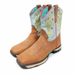 Corral Ladies Tan Hydro Resist Cactus Farm Ranch Dual Density Sole Boot Size 9 M